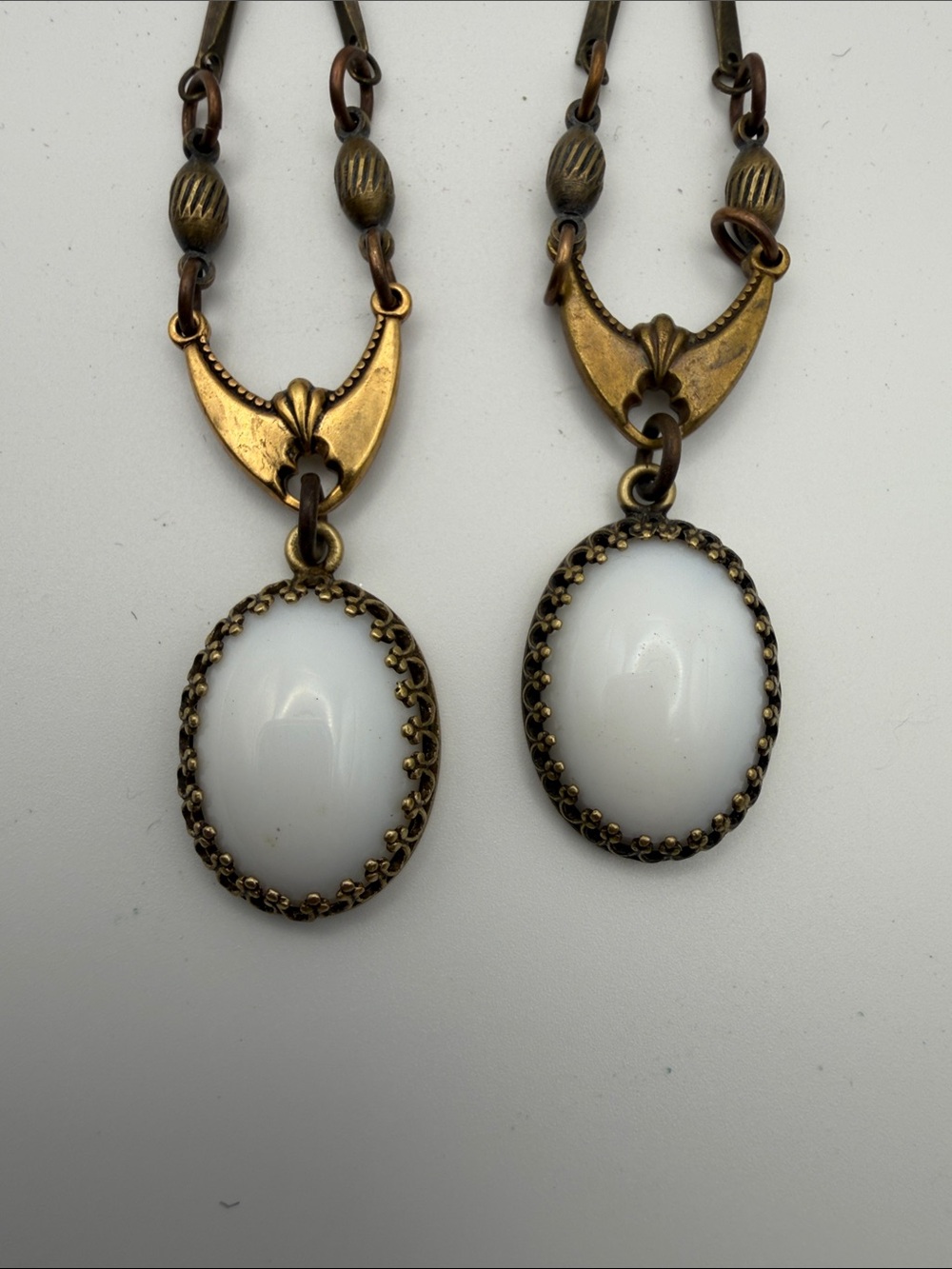 Mark Edge - Gold-Tone Drop Earrings with White Cabochon Accent - Picture 3 of 4